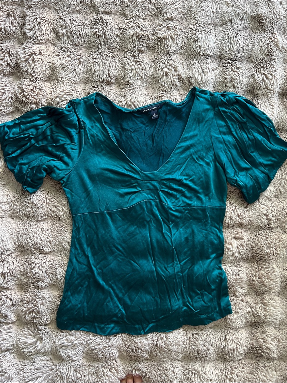 Banana Republic Teal V-Neck Puff Sleeve Blouse